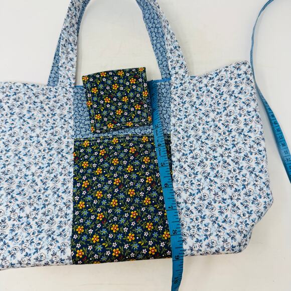 Handmade Floral Patchwork Tote Bag Blue Cottagecore Quilted Purse WVU Lining - Picture 11 of 11